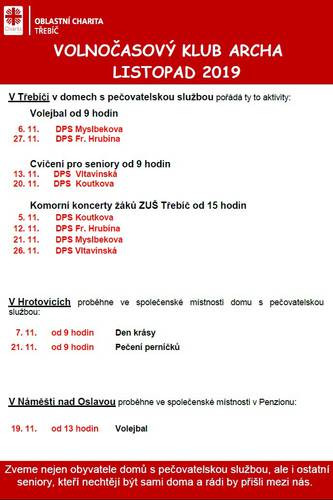 Program klubu Archa v listopadu 2019