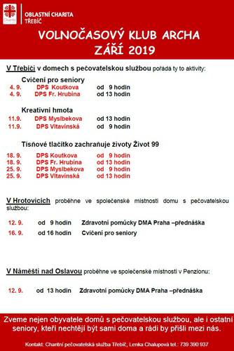 Program klubu Archa v září 2019