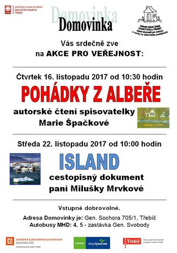 Domovinka-pozvánka na akce Pohádky z Albeře a Island