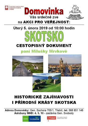 Plakátek - Skotsko - M. Mrvková v Domovince 5.2.2019