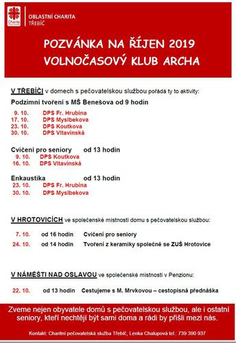 Program Klubu Archa - říjen 2019